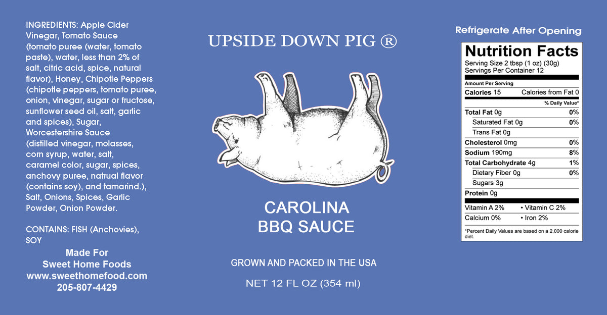 Upside Down Pig Carolina Barbecue Sauce – Sweet Home Foods
